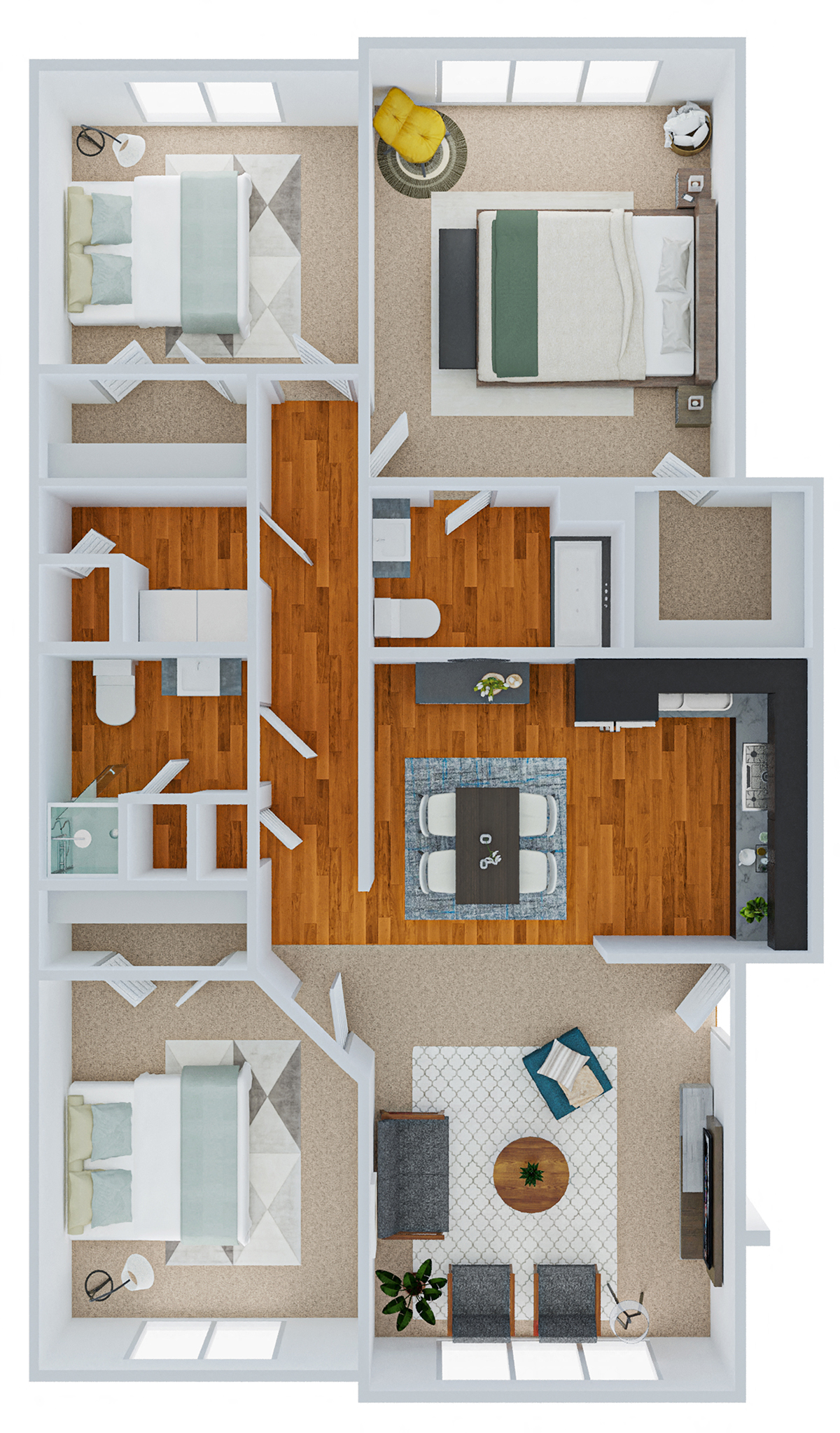 Floor plan for 3 beds, 2 baths, 1500 sqft
